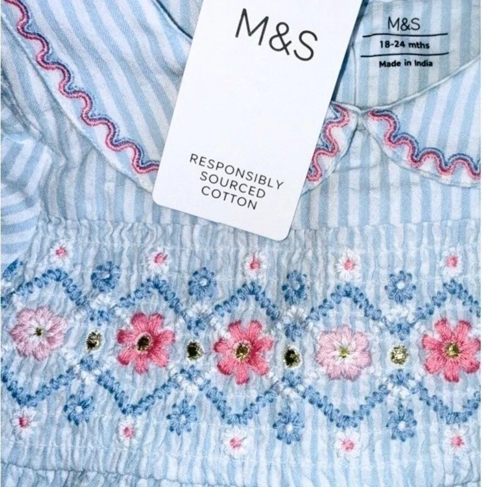 Marks and Spencer 18 24M Dress Pure‎ Cotton Smocked Embroidered 18-24 months
